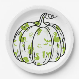 Cute Green Halloween Icons in Pumpkin