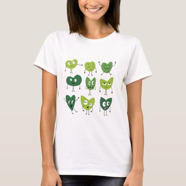 Cute Green Heart Faces  valentine day minimalist T Shirt (Framsida)