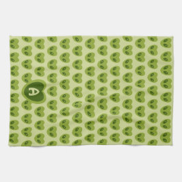 Cute Green Heart-Shaped Alien Pattern Monogram Kit Kökshandduk