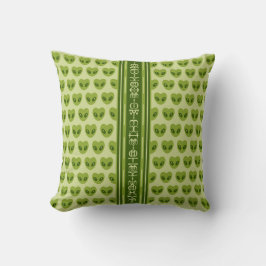 Cute Green Heart-Shaped Alien Your Name in Glyphs Kudde