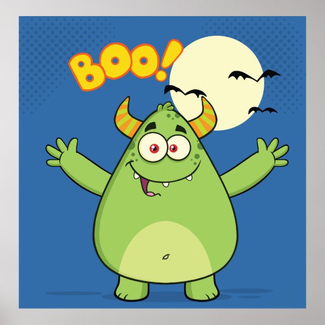Cute Green Monster Halloween Boo Poster (Framsidan)