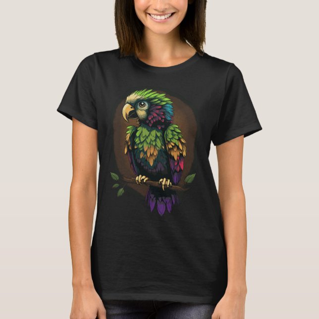 Cute Green Parrot Birding Ornithology T Shirt (Framsida)