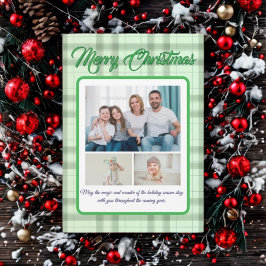 Cute Green Plaid Portrait Photo Christmas Julkort