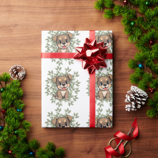 Cute Green Puppy Wrapping Paper – Minimal Nature Presentpapper