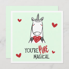 Cute Green Red Hearts Unicorn Kids Valentines Day Anteckningskort