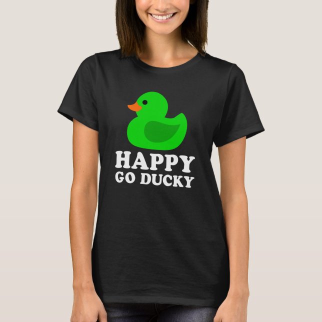 Cute Green Rubber Duck Lucky Go Ducky Pun  1 T Shirt (Framsida)