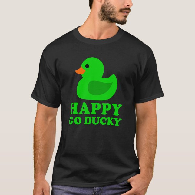 Cute Green Rubber Duck Lucky Go Ducky Pun T Shirt (Framsida)