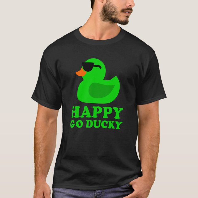 Cute Green Rubber Duck Sunglasses Lucky Go Ducky T Shirt (Framsida)