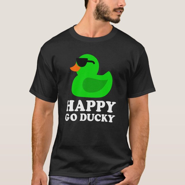 Cute Green Rubber Duck Sunglasses Lucky Go Ducky   T Shirt (Framsida)