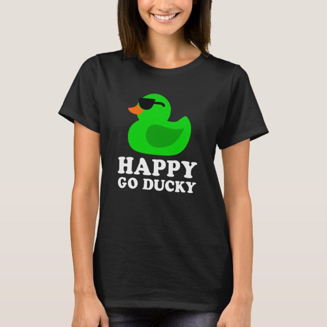 Cute Green Rubber Duck Sunglasses Lucky Go Ducky   T Shirt (Framsida)