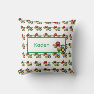 Cute green tractor and red barn personalized kudde