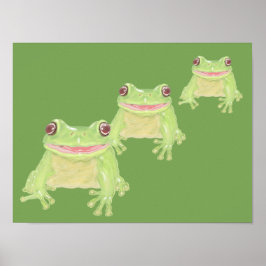 Cute Green Tree Frog - 3x transparent.   Poster