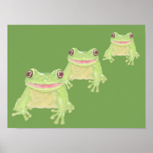 Cute Green Tree Frog - 3x transparent.   Poster