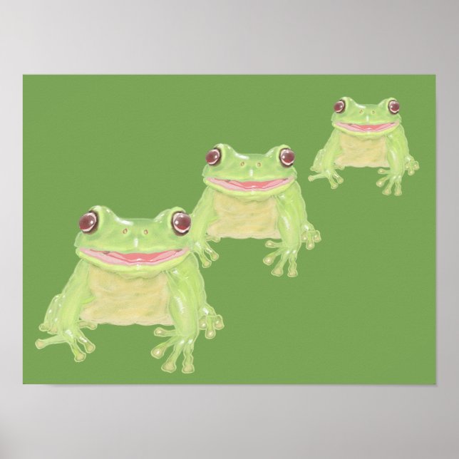 Cute Green Tree Frog - 3x transparent.   Poster (Framsidan)
