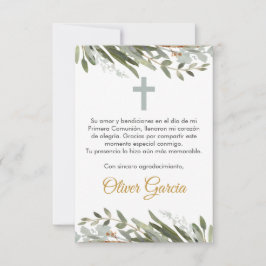 Cute Greenery First Communion på spanska Editable Tack Kort