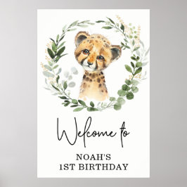 Cute Greenery Leopard Vild Jungle Birthday Välkomm Poster