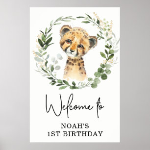 Cute Greenery Leopard Vild Jungle Birthday Välkomm Poster