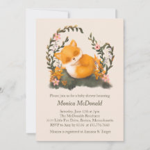 Cute Greenery Little Fox Baby Shower