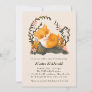 Cute Greenery Little Fox Baby Shower Inbjudningar