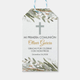 Cute Greenery Löv i spanska First Communion Presentetikett