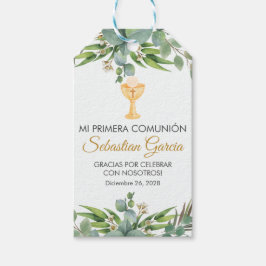 Cute Greenery Löv i spanska First Communion Presentetikett