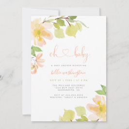 Cute Greenery  Rosa Blommigt Oh Baby Shower Inbjudningar
