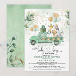Cute Greenery Safari Drive through Boy Baby Shower Inbjudningar