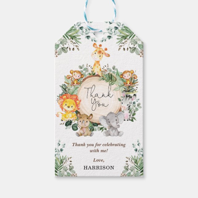 Cute Greenery Safari Jungle Animals Tack Presentetikett (Framsidan)