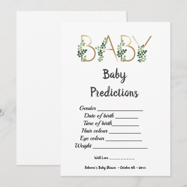 Cute Greenery Slogan Baby Shower Predicords Game Inbjudningar (Fram/baksida)