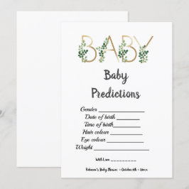 Cute Greenery Slogan Baby Shower Predicords Game Inbjudningar
