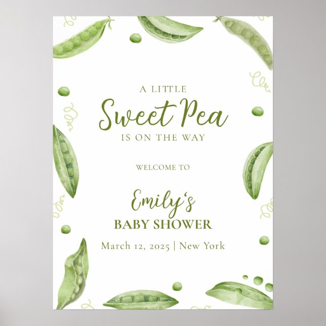 Cute Greenery Veggie Sweet Pea Baby Shower Välkomm Poster (Framsidan)