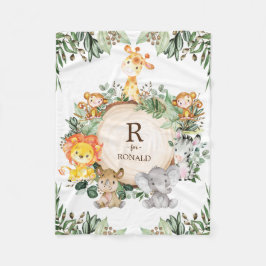 Cute Greenery Vild Jungle Safari Animals Nursery Fleecefilt