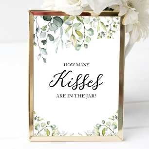 Cute Greenery Watercolor Hur många Kisses-tecken Poster