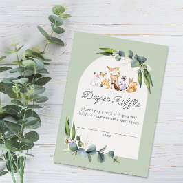 Cute Greenery Woodland Animals Diaper Raffle Tilläggskort