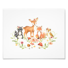 Cute Greenery Woodland Animals Nursery Wall Art Fototryck