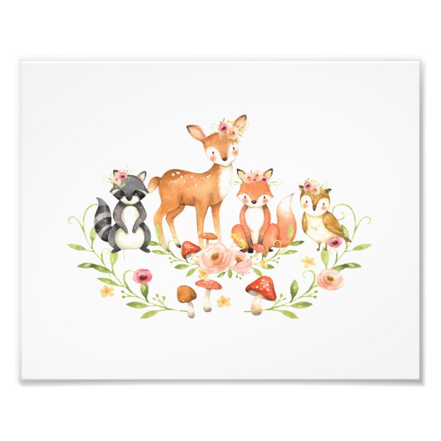 Cute Greenery Woodland Animals Nursery Wall Art Fototryck (Framsidan)