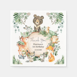 Cute Greenery Woodland Baby Vilda djur Birthday Pappersservett