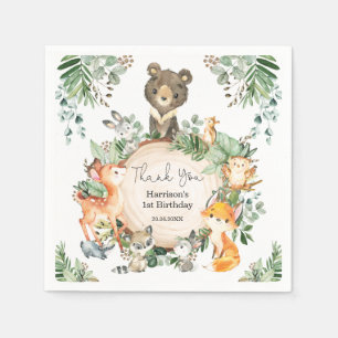 Cute Greenery Woodland Baby Vilda djur Birthday Pappersservett