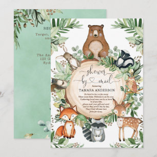 Cute Greenery Woodland Vilda djur Shower by Mail Inbjudningar