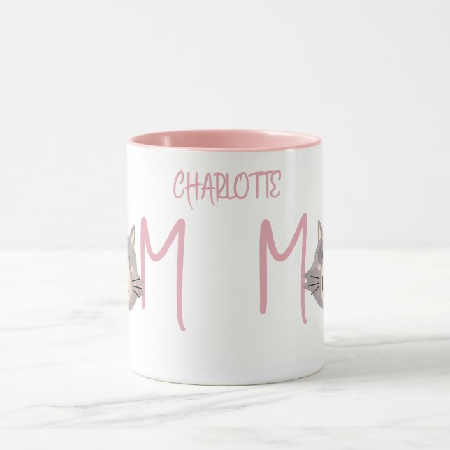 Cute Grey Cat's Mother Named Blush Mothers Day  Mugg (Center)