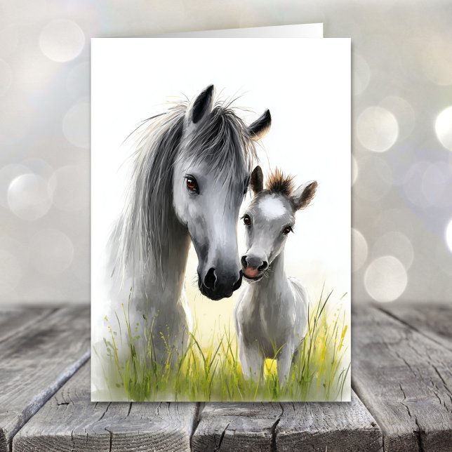 Cute Grey Horse and Foal Mother's Day Helgkort (Skapare uppladdad)