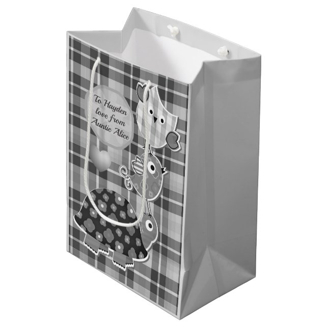 Cute Grey Plaid Turtle and Owl Personalised  (Framsidan Vinklad)