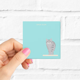 Cute Grey Tabby Cat Blue Notes med namn Post-it Block