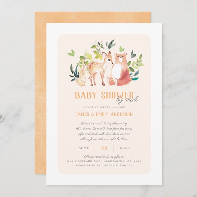 Cute Grey Woodland Animals Baby Shower by Mail Inbjudningar (Fram/baksida)