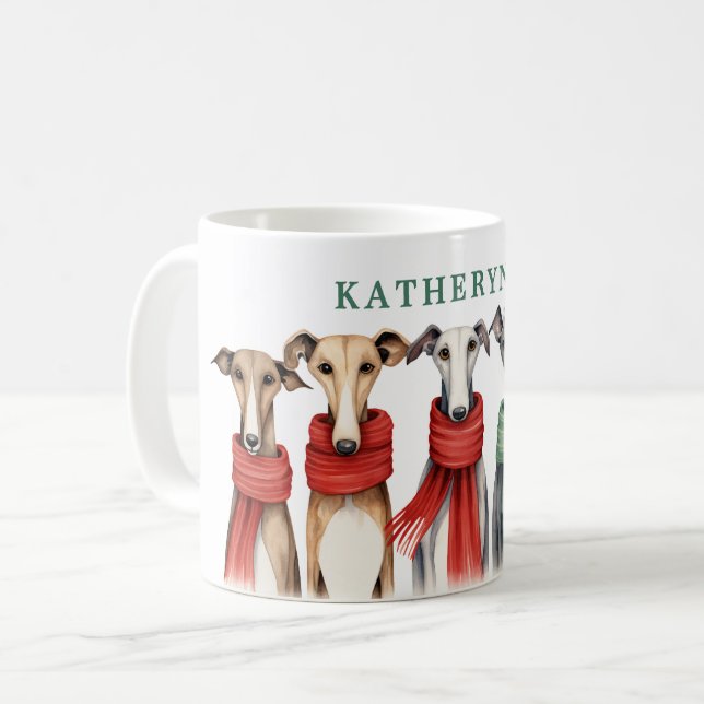 Cute Greyhound and Whippets | Hundar i Scarves Kaffemugg (Framsida vänster)