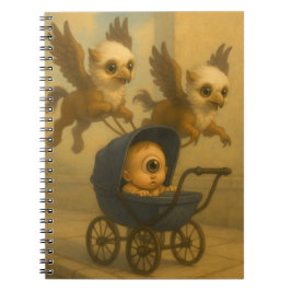 Cute Griffins & Baby Cyclops Mythology Fantasy Art Anteckningsbok