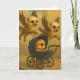 Cute Griffins & Baby Cyclops Mythology Fantasy Art Kort