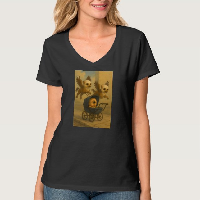 Cute Griffins & Baby Cyclops Mythology Fantasy Art T Shirt (Framsida)