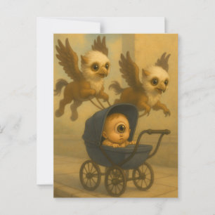 Cute Griffins & Baby Cyclops Mythology Fantasy Art Vykort