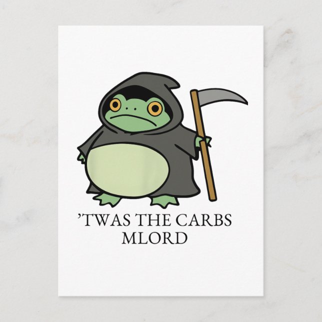 Cute Grim Reaper Frog - ’Twas the Carbs M'Lord’ Vykort (Framsida)